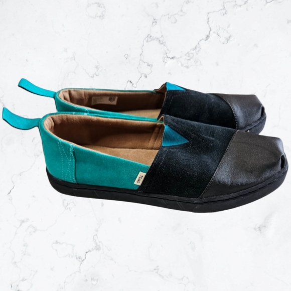 Toms x So iLL Collab Teal and Black Suede Colorblock Sneakers Slip-On Flats - Picture 3 of 9